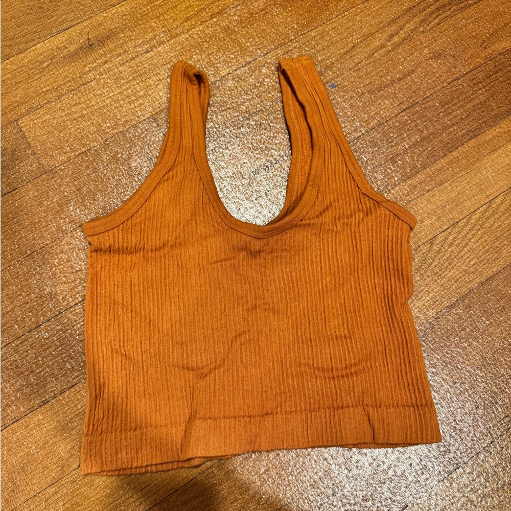 Women's Orange Ribbed Tank Top